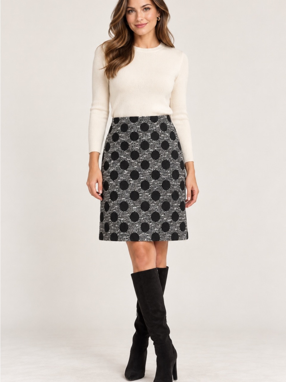 J McLAUGHLIN Polka Dot A-Line Knit Skirt - Black and White Size 6